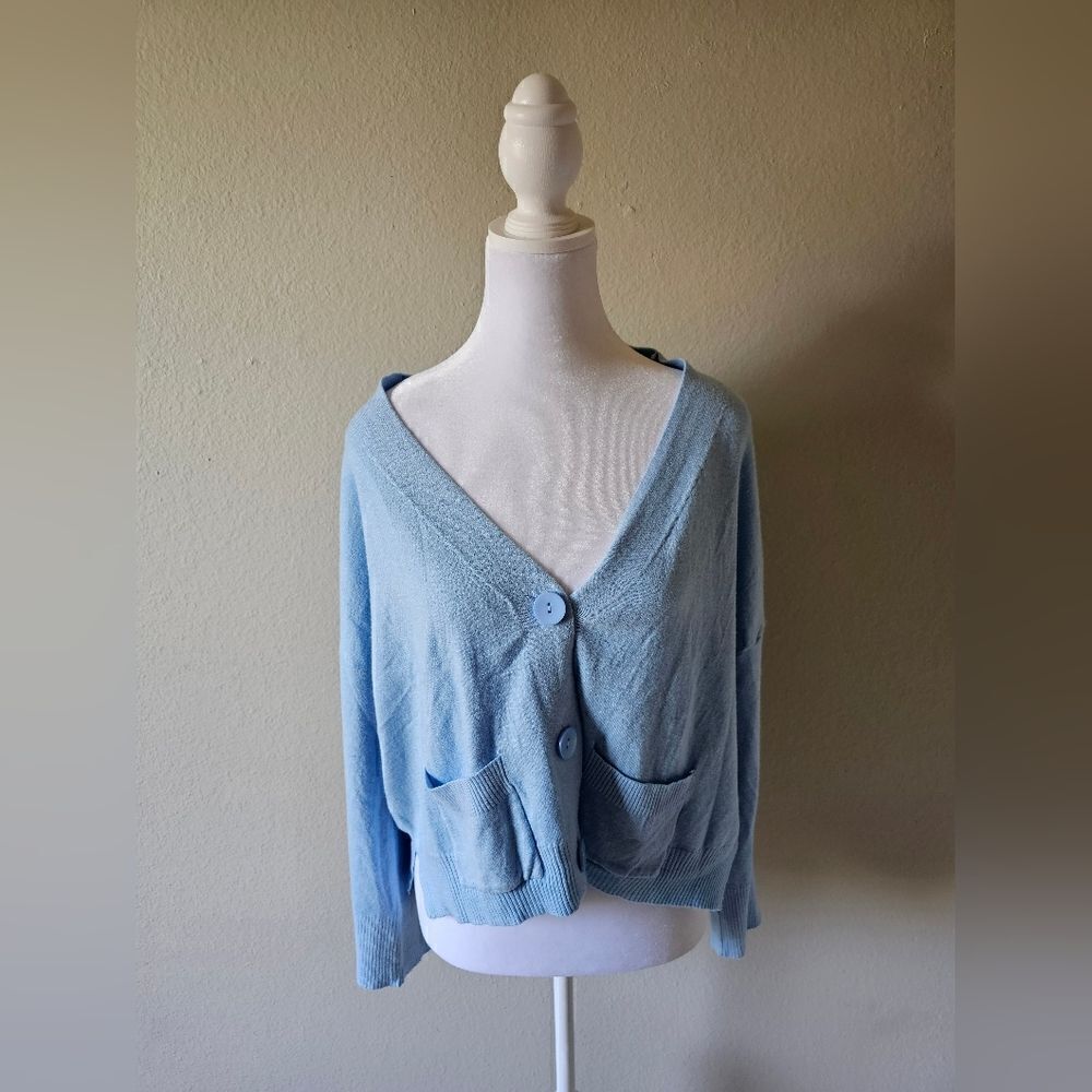 NWT Deluc Blue Button Down Cardigan Large